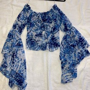 Blue Feathery Bell sleeves crop top
